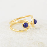Double Stone Ring, Blue Lapis Lazuli 4x4mm Round Gemstone Ring, Handmade Silver Bezel Ring, Lapis Gems Gold Plated Ring For Girls